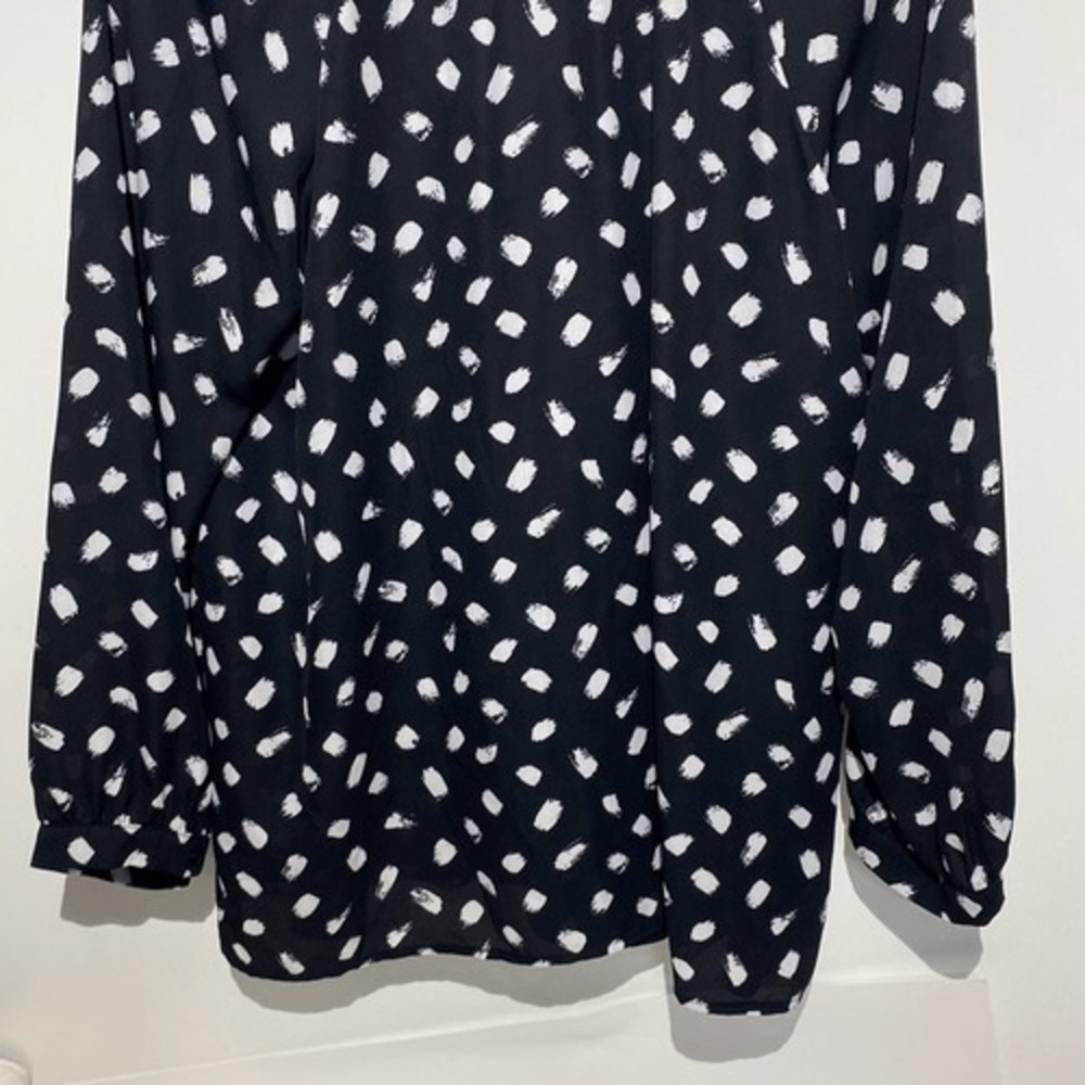 Gibson Womens Black White Brushstroke‎ Polka Dot Split V-Neck Blouse Large - Picture 7 of 12